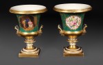 Lote 617: PAR DE ANFORAS DE ANTIGUA PORCELANA VIEUX PARIS. Lote 617: PAR DE ANFORAS DE ANTIGUA PORCELANA VIEUX PARIS. PAR DE ANFORAS DE ANTIGUA PORCELANA VIEUX PARIS.