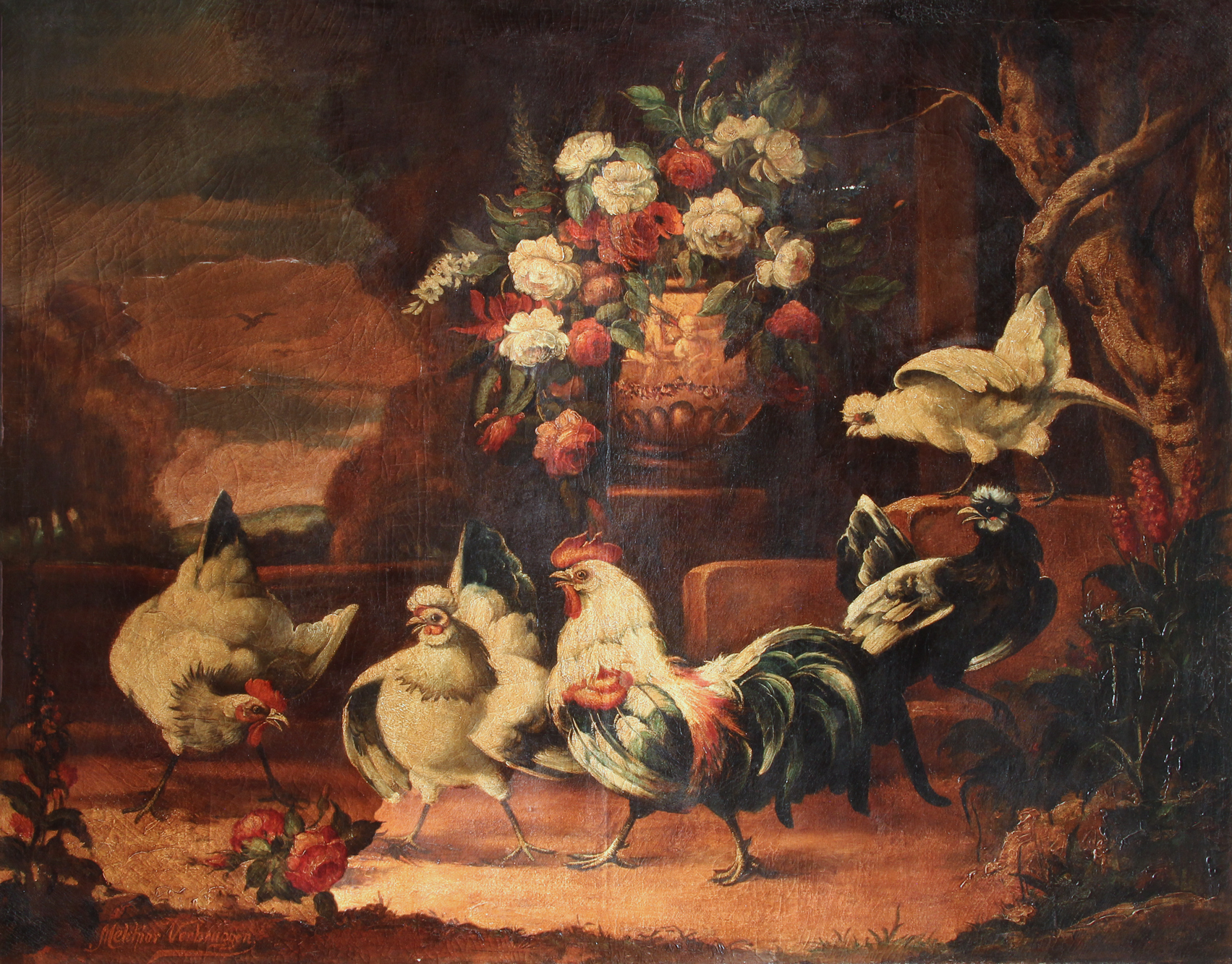  'GALLO, GALLINAS Y FLORES'