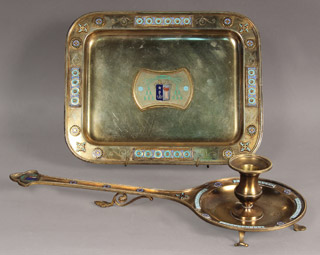 Lote 31: BANDEJITA Y PALMATORIA FRANCESAS DE BRONCE Y ESMALTE. Lote 31: BANDEJITA Y PALMATORIA FRANCESAS DE BRONCE Y ESMALTE. BANDEJITA Y PALMATORIA FRANCESAS DE BRONCE Y ESMALTE.