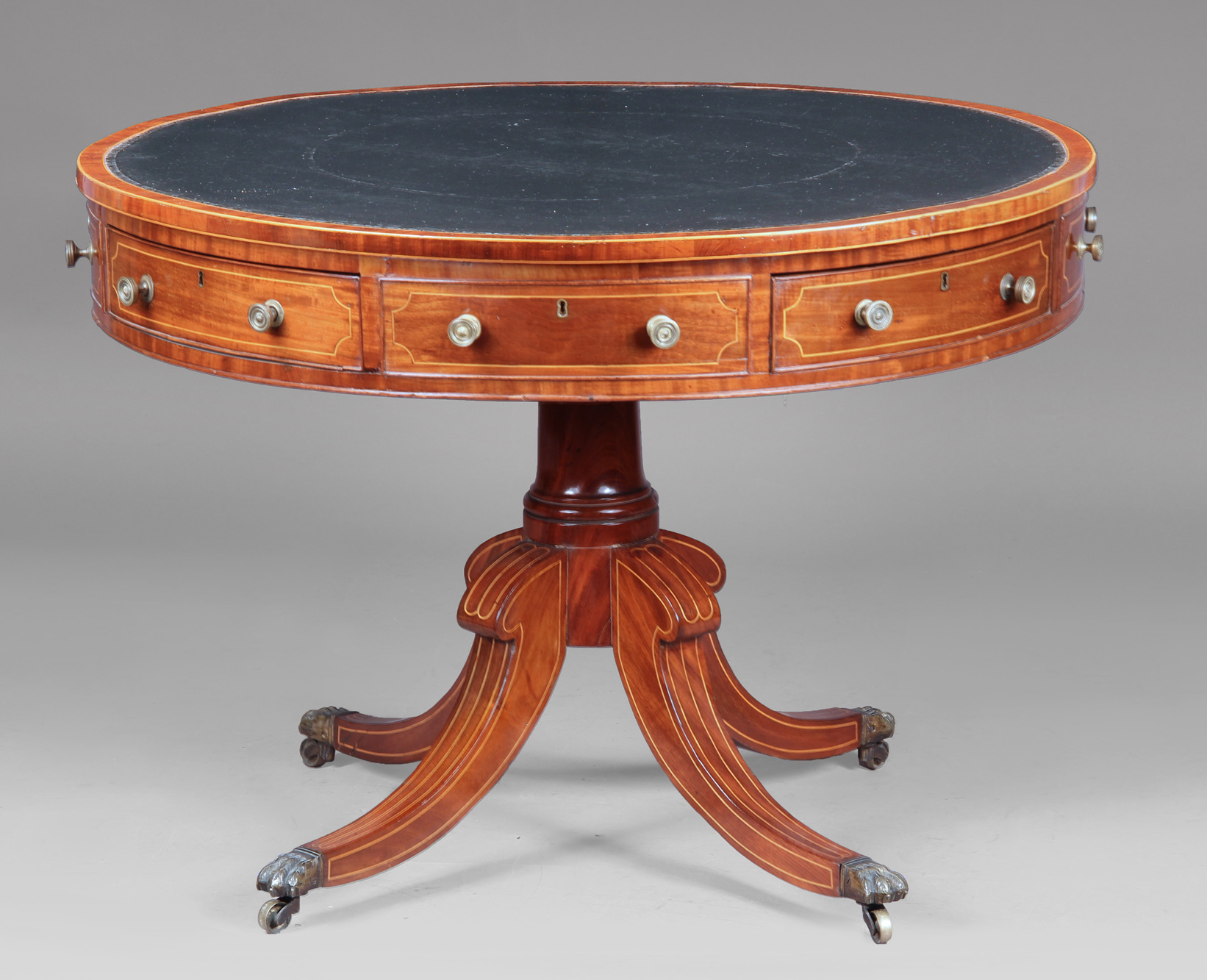  ANTIGUA DRUM TOP LIBRARY TABLE INGLESA DE EPOCA REGENCY. 