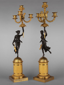 Lote 727: PAR DE ANTIGUOS CANDELABROS FRANCESES IMPERIO.  PAR DE ANTIGUOS CANDELABROS FRANCESES IMPERIO. 