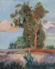 Lote 189: MALINVERNO, Atilio 'PAISAJE CON PARED Y ARBUSTO'