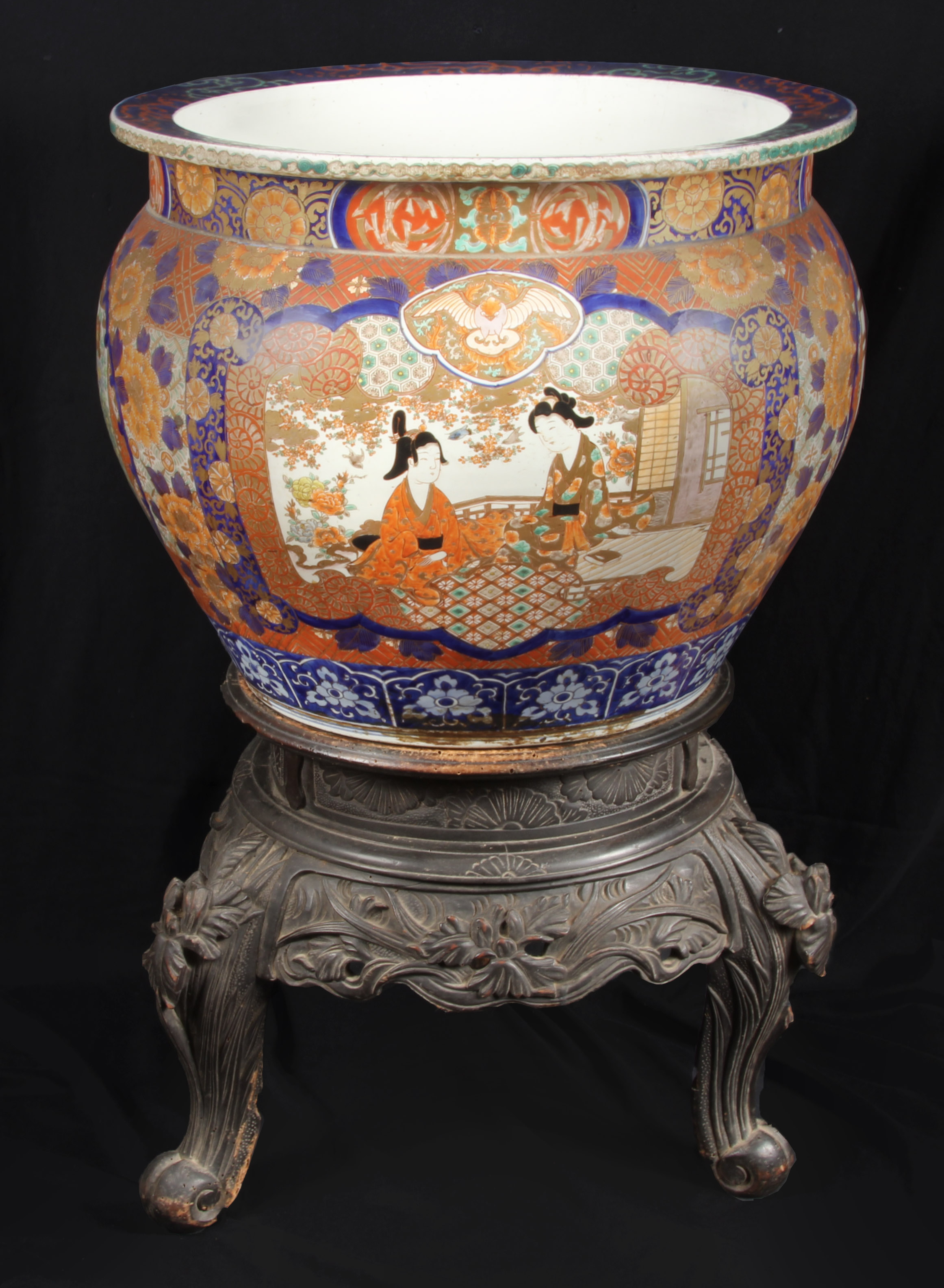  ANTIGUO CACHE POT DE PORCELANA JAPONESA DE IMARI.