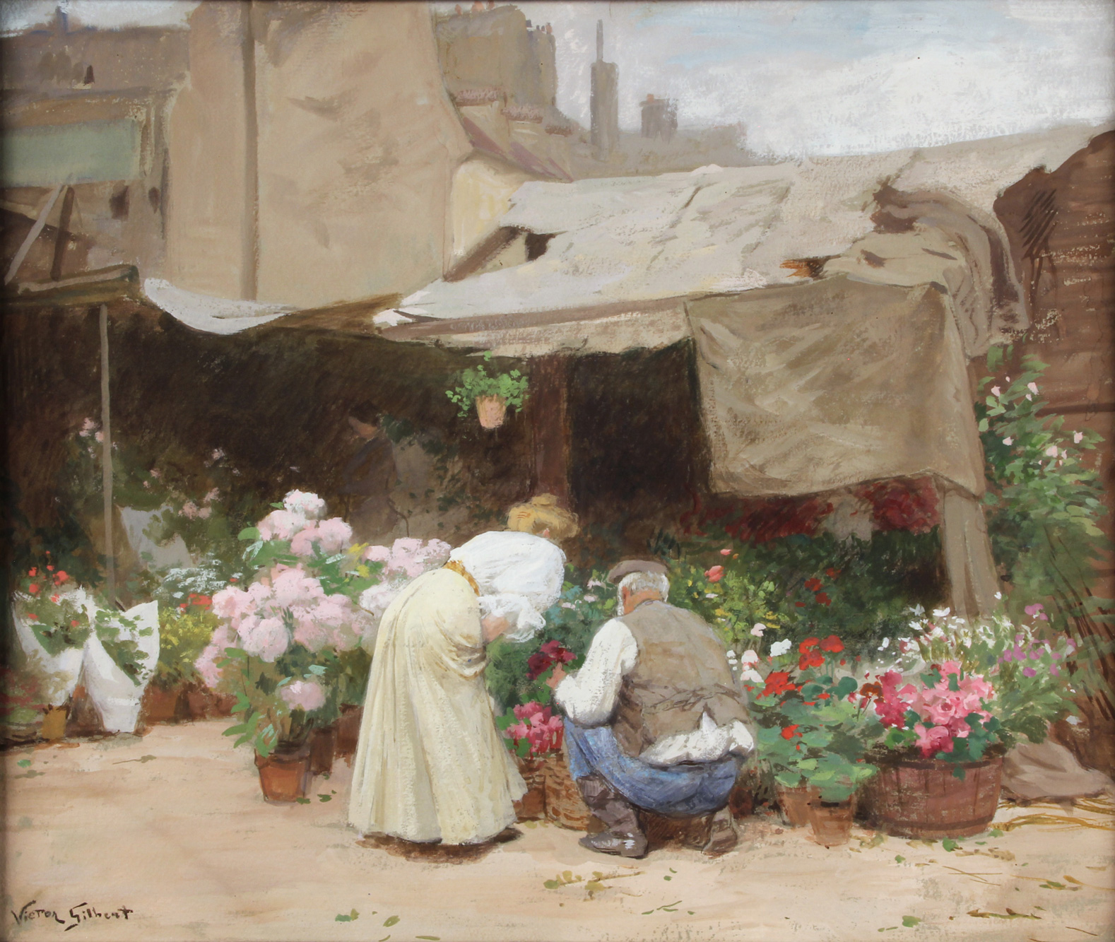 GILBERT, Victor 'MARCHAND DE FLEURS, MARCHÉ PARISIEN'