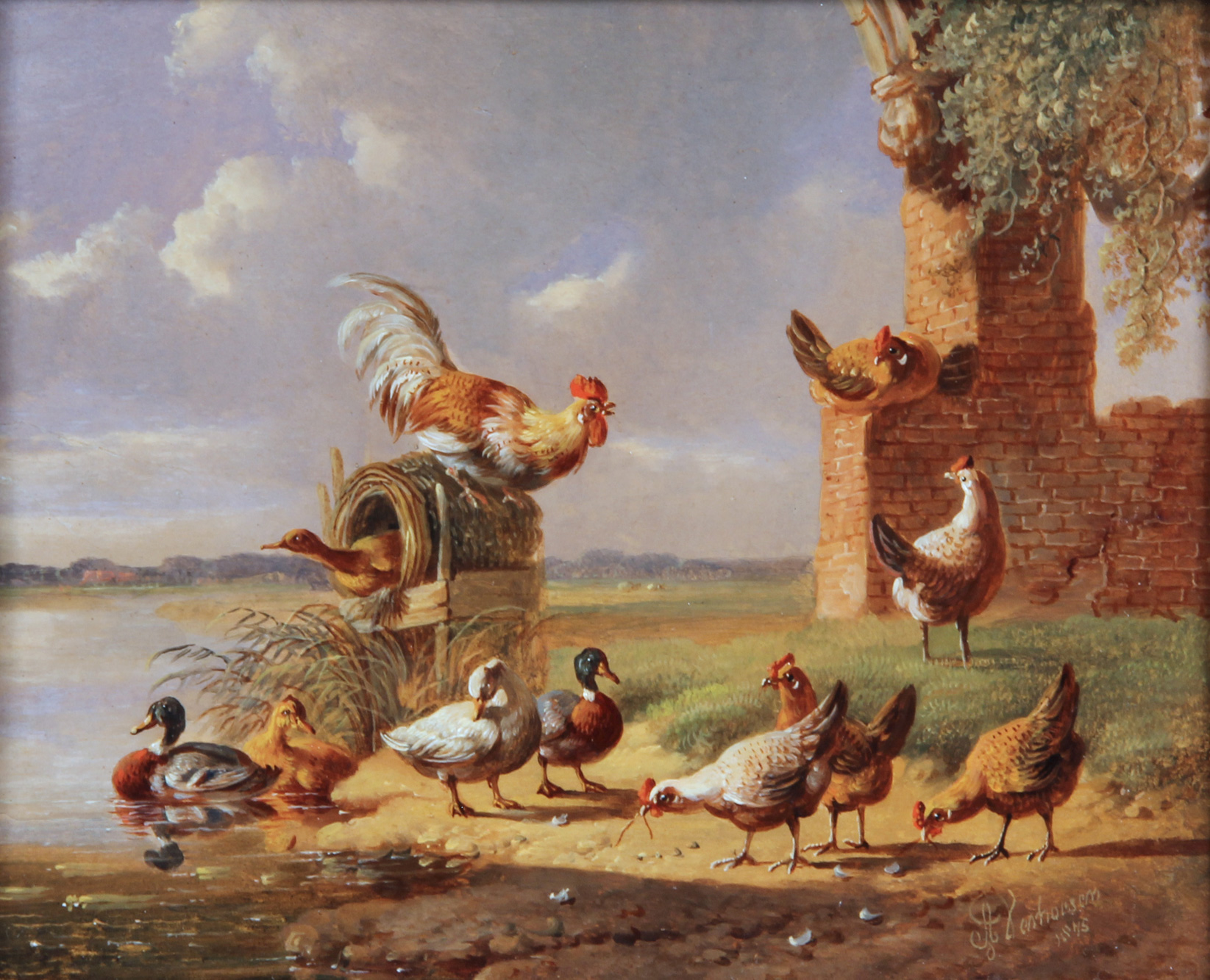 VERHOESEN, Albertus 'COQ, POULES ET CANARDS DANS UN PAYSAGE'