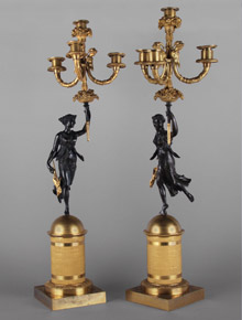 Lote 808: PAR DE ANTIGUOS CANDELABROS FRANCESES IMPERIO.  PAR DE ANTIGUOS CANDELABROS FRANCESES IMPERIO. 