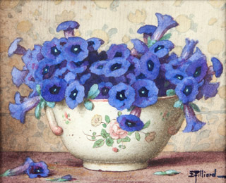 Lote 156: FILLIARD, Ernest  'FLEURS BLEU DANS UN VASE DE FAIENCE'.