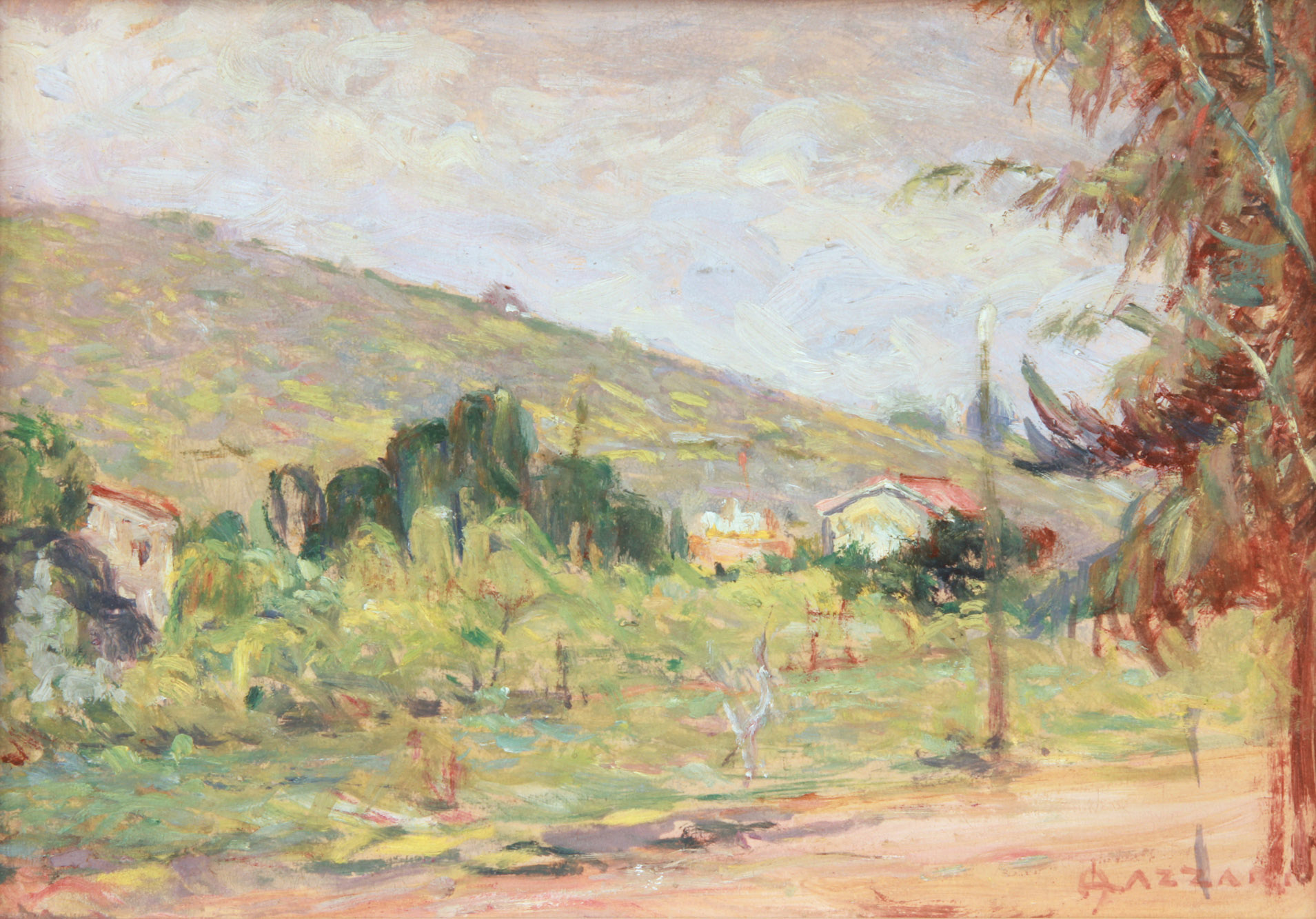 LAZZARI, Alfredo 'PAISAJE SERRANO CON RANCHOS'