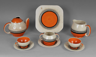 Lote 120: JUEGO PARA TE INGLES DISEÑO ART DECO DE SUSIE COOPER.  JUEGO PARA TE INGLES DISEÑO ART DECO DE SUSIE COOPER. 