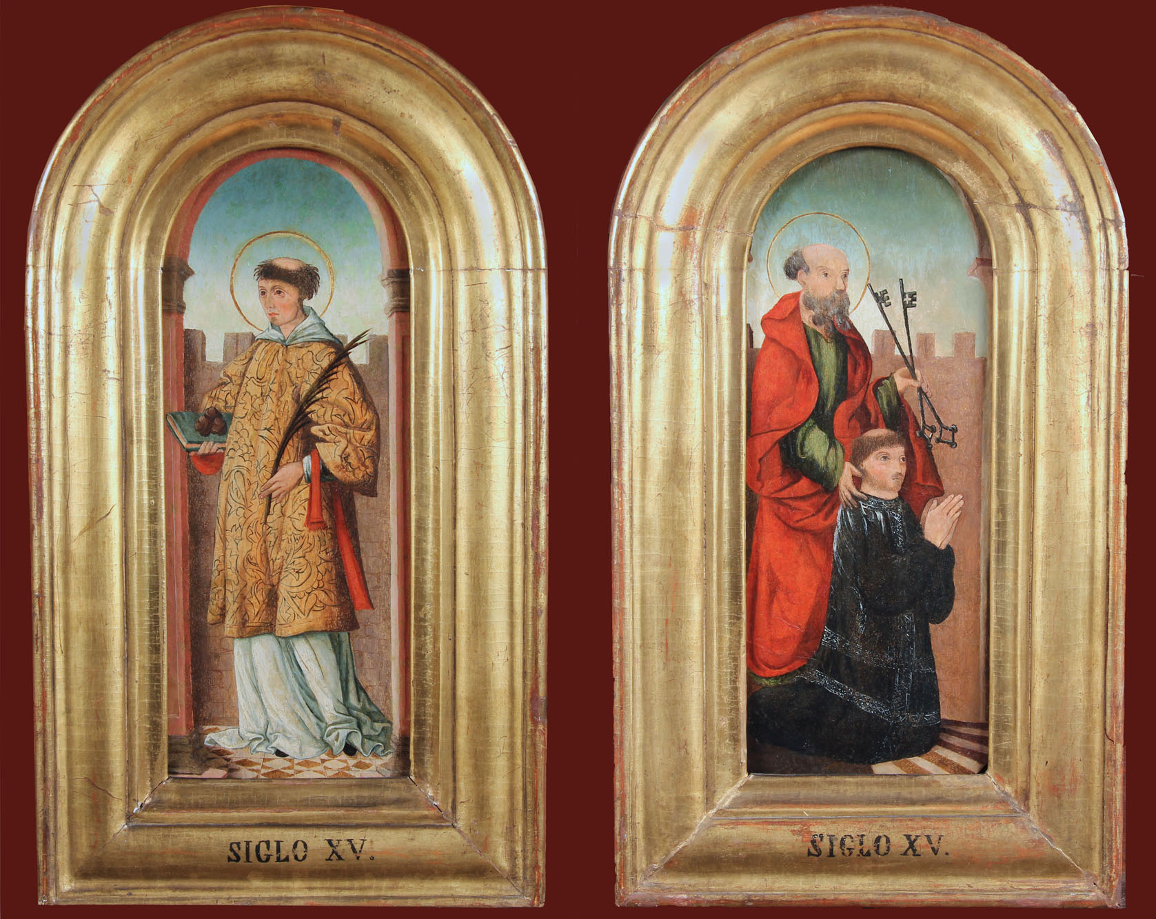 ANONIMO 'FIGURA ORANDO Y SANTO' 'SANTO DE PIE CON PLUMA Y LIBRO'