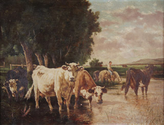 Lote 38: MENEGHELLI, E. 'VACAS EN EL ESTANQUE'