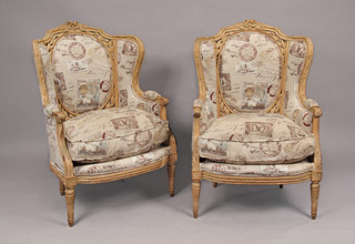 Lote 175: PAR DE SILLONES BERGERE FRANCESES DE ESTILO LUIS XVI.  PAR DE SILLONES BERGERE FRANCESES DE ESTILO LUIS XVI. 