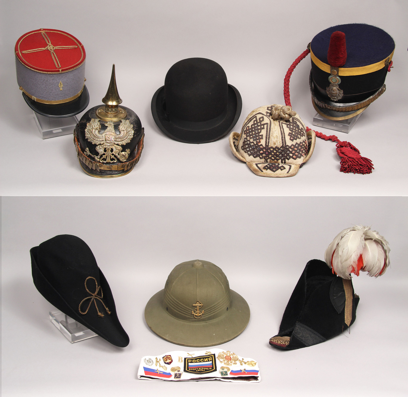  CONJUNTO FORMADO POR NUEVE SOMBREROS ANTIGUOS DIFERENTES. 