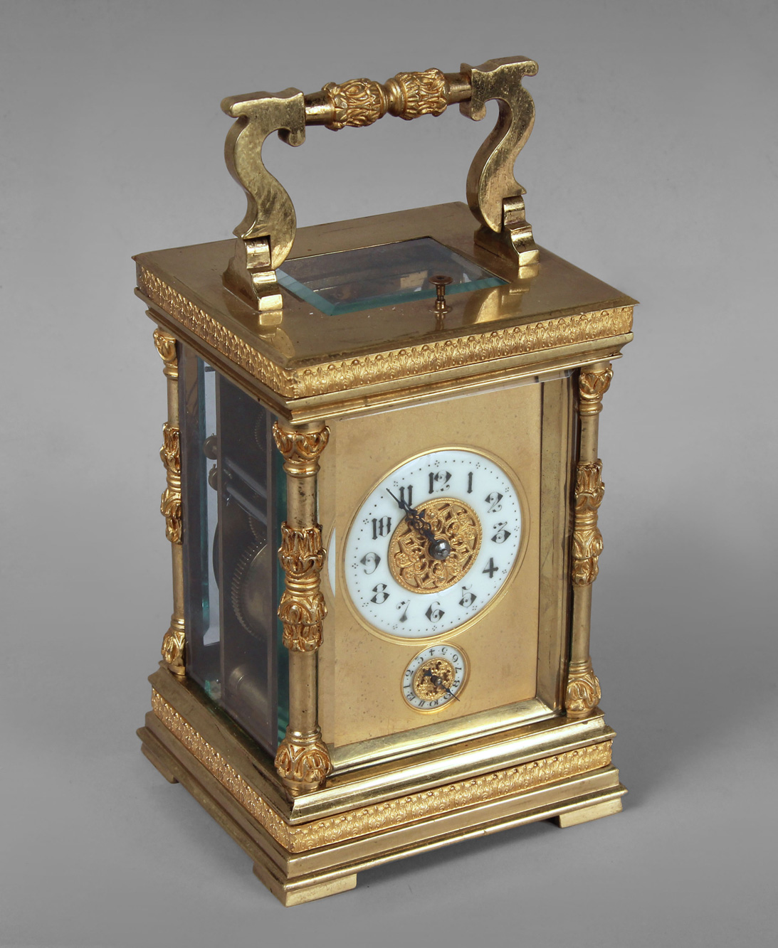  'CARRIAGE CLOCK' FRANCES CON CAJA DE BRONCE DORADO. 