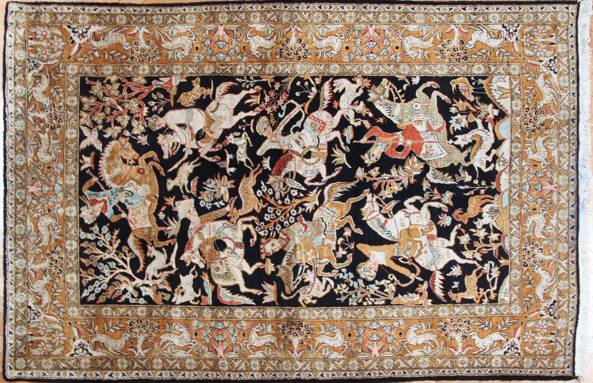  ALFOMBRA PERSA KASHMIR DE LANA Y SEDA TEJIDA A MANO. 