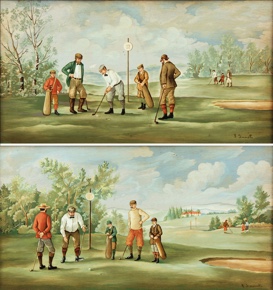 Lote 67: PAR DE SERIGRAFIAS ITALIANAS EN COLORES SOBRE TEMAS DE GOLF. PAR DE SERIGRAFIAS ITALIANAS EN COLORES SOBRE TEMAS DE GOLF.