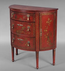 Lote 227: PEQUEÑO MUEBLE DEMI LUNE CON DECORACION CHINOISERIE.  PEQUEÑO MUEBLE DEMI LUNE CON DECORACION CHINOISERIE. 