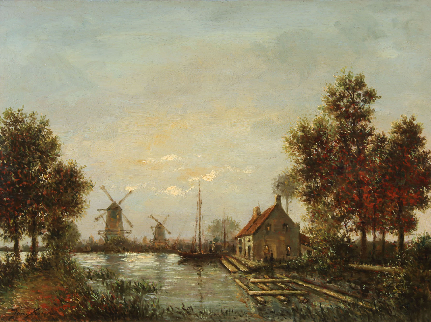  'CANAL EN HOLLANDE, EFFET DE LUNE'