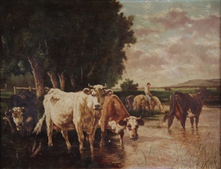 Lote 63: MENEGHELLI, E. 'VACAS EN EL ESTANQUE'