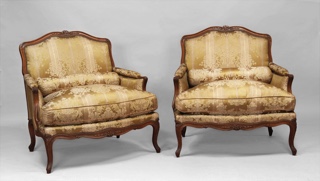 Lote 160: PAR DE SILLONES MARQUISE FRANCESES DE ESTILO LUIS XV.  PAR DE SILLONES MARQUISE FRANCESES DE ESTILO LUIS XV. 