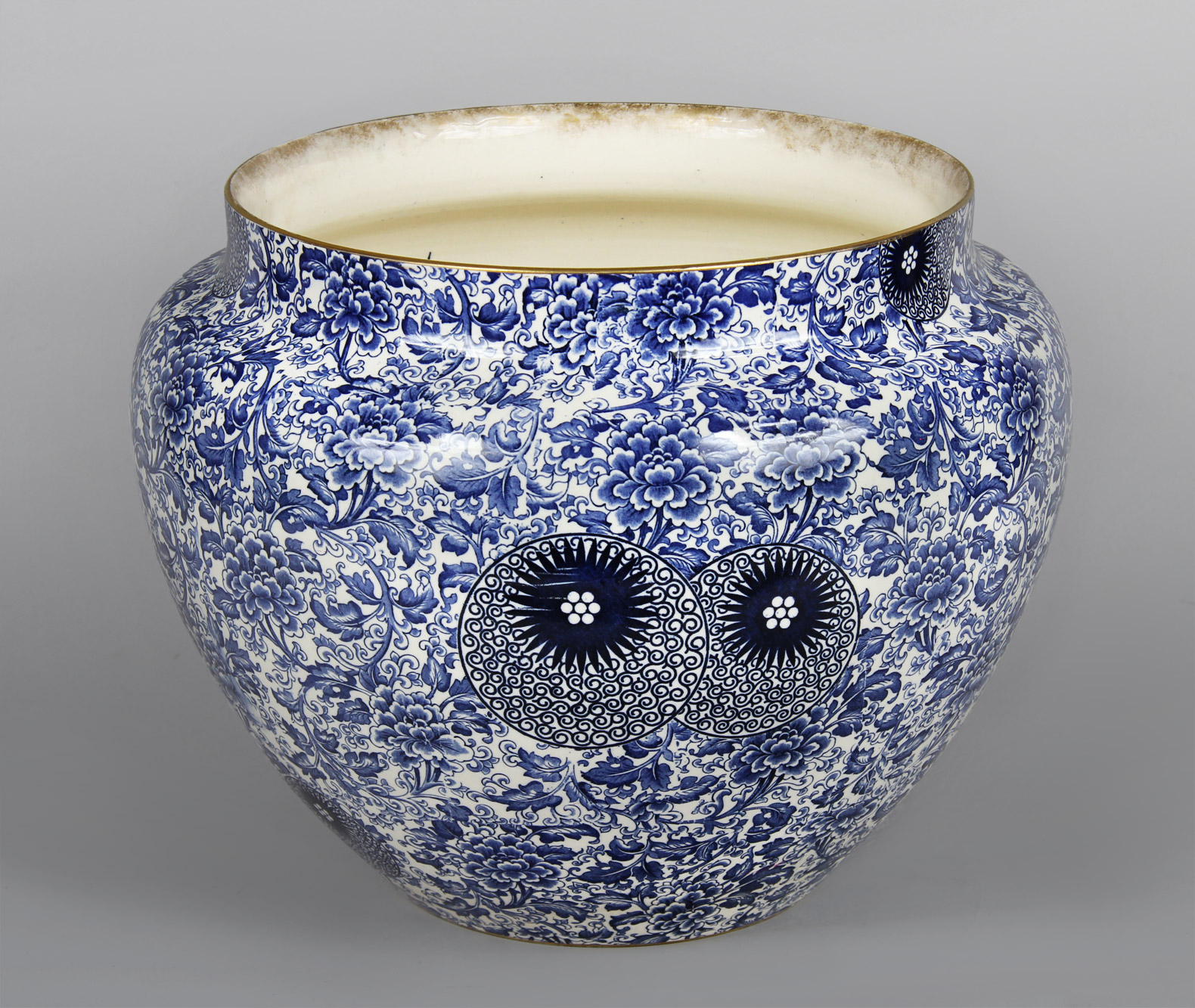  CACHE POT DE LOZA INGLESA AZUL Y BLANCO DOULTON.