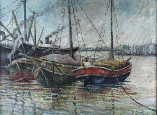 Lote 44: DANERI, Eugenio 'BARCAS EN EL PUERTO'