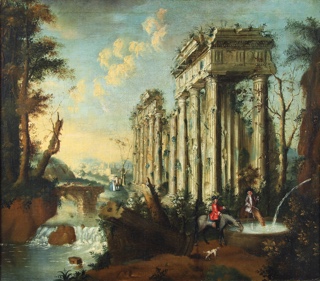 Lote 19: ANONIMO 'PAISAJE CON RUINAS Y PERSONAJES' 