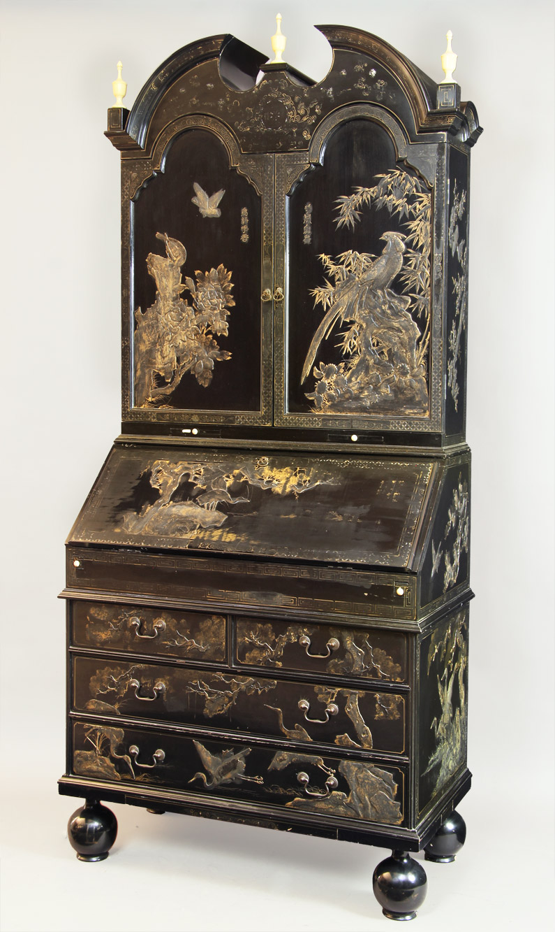  BUREAU BOOKCASE INGLES CON DECORACION ORIENTAL.  
