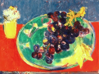 Lote 29: LORJOU, Bernard 'PLATO CON FRUTAS Y JARRA CON FLORES'