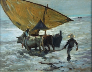 Lote 79: REPETTO, Armando E. 'ESCENA EN LA PLAYA' 
