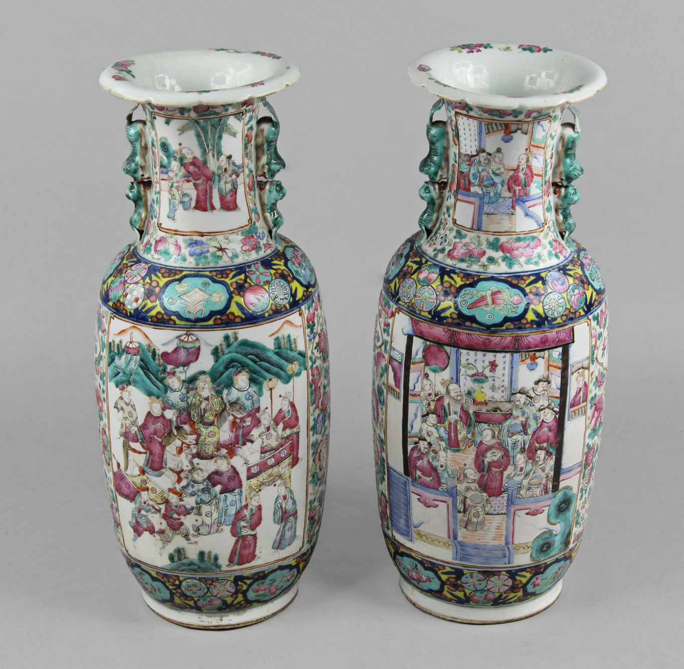  PAR DE ANTIGUOS VASOS DE PORCELANA CHINA DE CANTON. 
