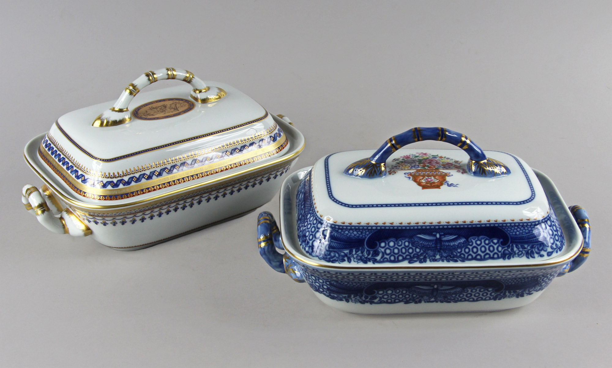  DOS GUISERAS DE PORCELANA PORTUGUESA MOTTAHEDEH CON TAPA. 