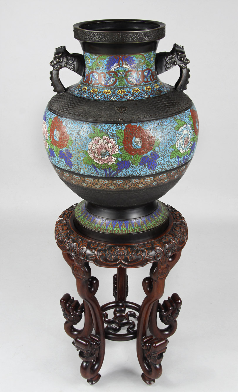  GRAN VASO CHINO DE BRONCE CLOISONNE. 