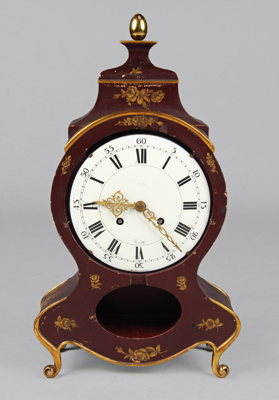  RELOJ SUIZO CON REPISA DE MADERA PINTADA MARCA ZENITH.