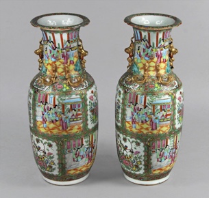 Lote 432: PAR DE GRANDES VASOS DE PORCELANA CHINA DE CANTON.  PAR DE GRANDES VASOS DE PORCELANA CHINA DE CANTON. 