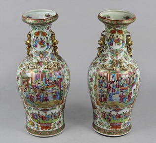 Lote 510: PAR DE GRANDES VASOS DE PORCELANA DE CANTON.  PAR DE GRANDES VASOS DE PORCELANA DE CANTON. 