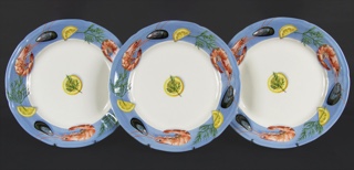 Lote 787: SEIS PLATOS DE FAIENCE FRANCESA GIEN DECORADA.  SEIS PLATOS DE FAIENCE FRANCESA GIEN DECORADA. 