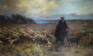 Lote 12: DEYROLLE, Theophile Louis 'PASTORA CON PERRO Y OVEJAS' 