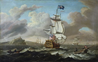 Lote 25: MONAMY, Peter 'A SEAPIECE WITH MAN O'WAR AND OTHER SHIPPING'