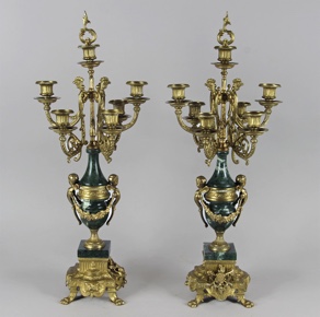 Lote 413: PAR DE CANDELABROS ITALIANOS DE MARMOL Y BRONCE.  PAR DE CANDELABROS ITALIANOS DE MARMOL Y BRONCE. 