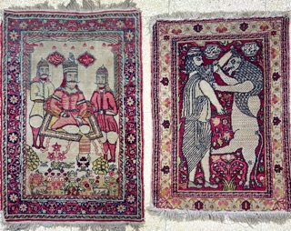 Lote 399: DOS PEQUEÑAS ALFOMBRAS PERSAS DE LANA TEJIDA A MANO.  DOS PEQUEÑAS ALFOMBRAS PERSAS DE LANA TEJIDA A MANO. 