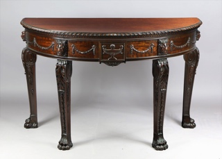 Lote 186: PAR DE MESAS INGLESAS SEMICIRCULARES ESTILO REGENCY.  PAR DE MESAS INGLESAS SEMICIRCULARES ESTILO REGENCY. 