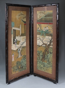 Lote 285: BIOMBO JAPONES FORMADO POR DOS HOJAS. BIOMBO JAPONES FORMADO POR DOS HOJAS.