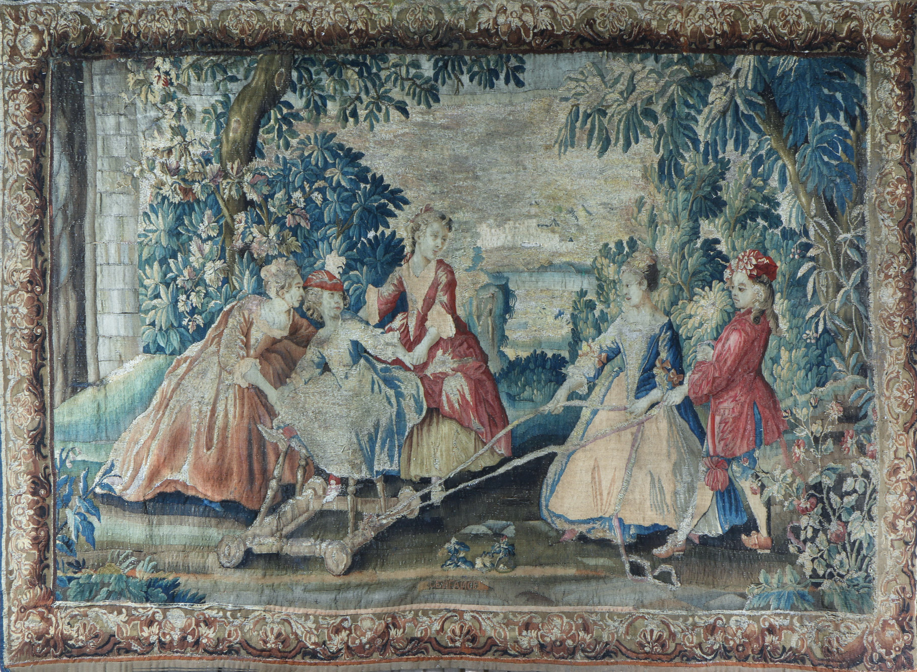  ANTIGUA TAPICERIA FRANCESA AUBUSSON DE LANA TEJIDA A MANO. 