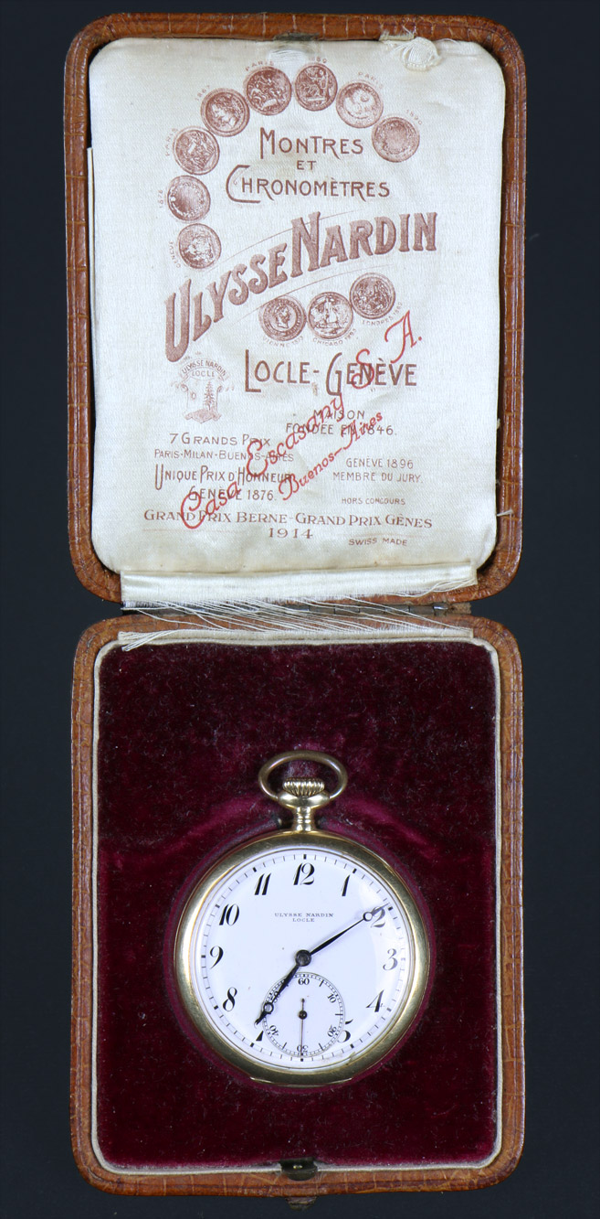  ANTIGUO RELOJ DE BOLSILLO SUIZO DE ORO MARCA ULYSSE NARDIN.