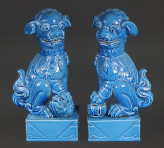 Lote 488: PAR DE GRANDES FIGURAS CHINAS DE CERAMICA ESMALTADA.  PAR DE GRANDES FIGURAS CHINAS DE CERAMICA ESMALTADA. 