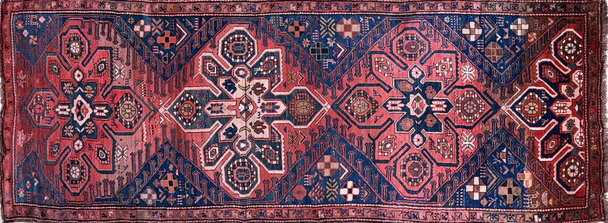  ALFOMBRA CAMINO TURCA DE LANA TEJIDA A MANO.