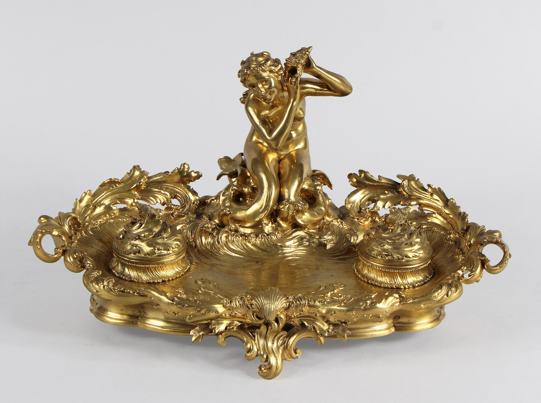 MENGIN, Paul Eugene TINTERO FRANCES ART NOUVEAU DE BRONCE DORADO.