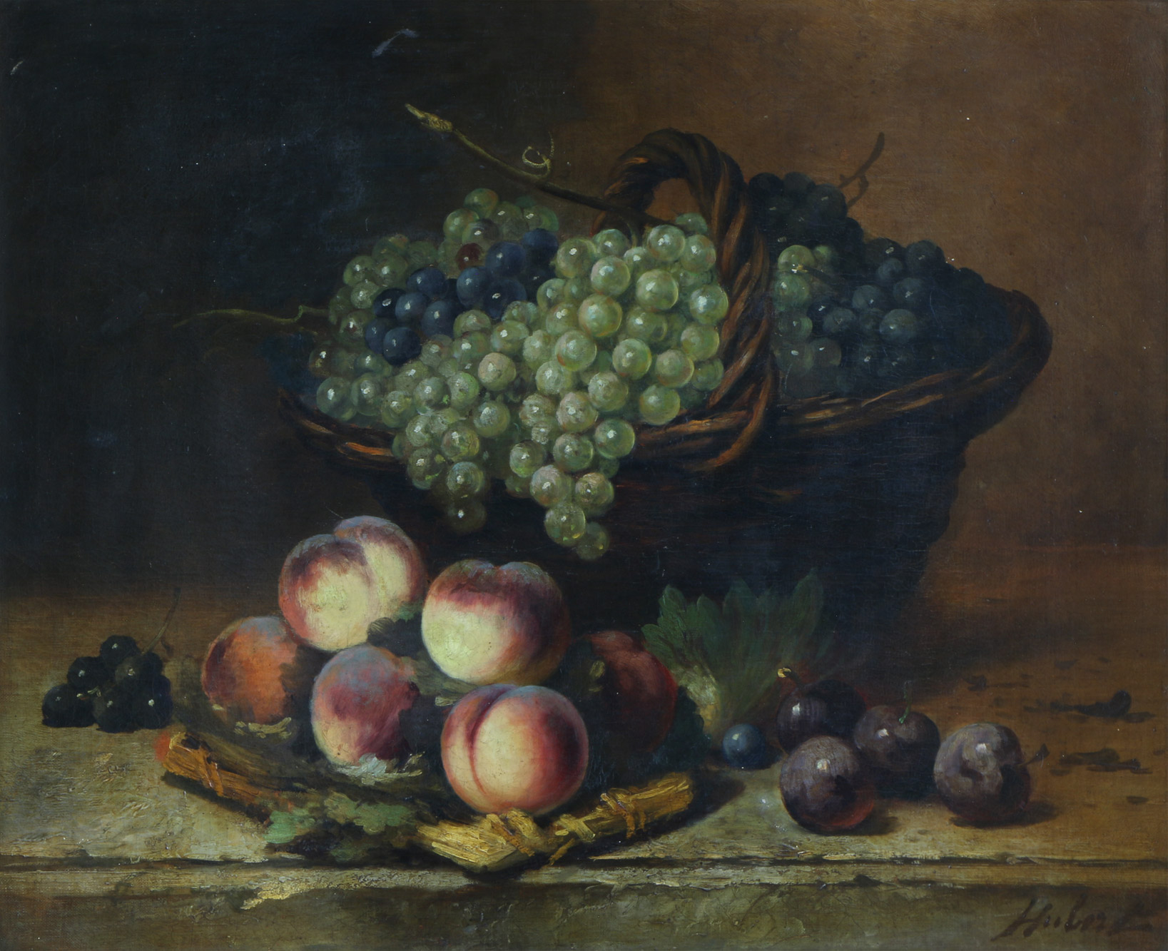 HUBERT, León Charles 'CANASTA Y FRUTAS SOBRE LA MESA' 