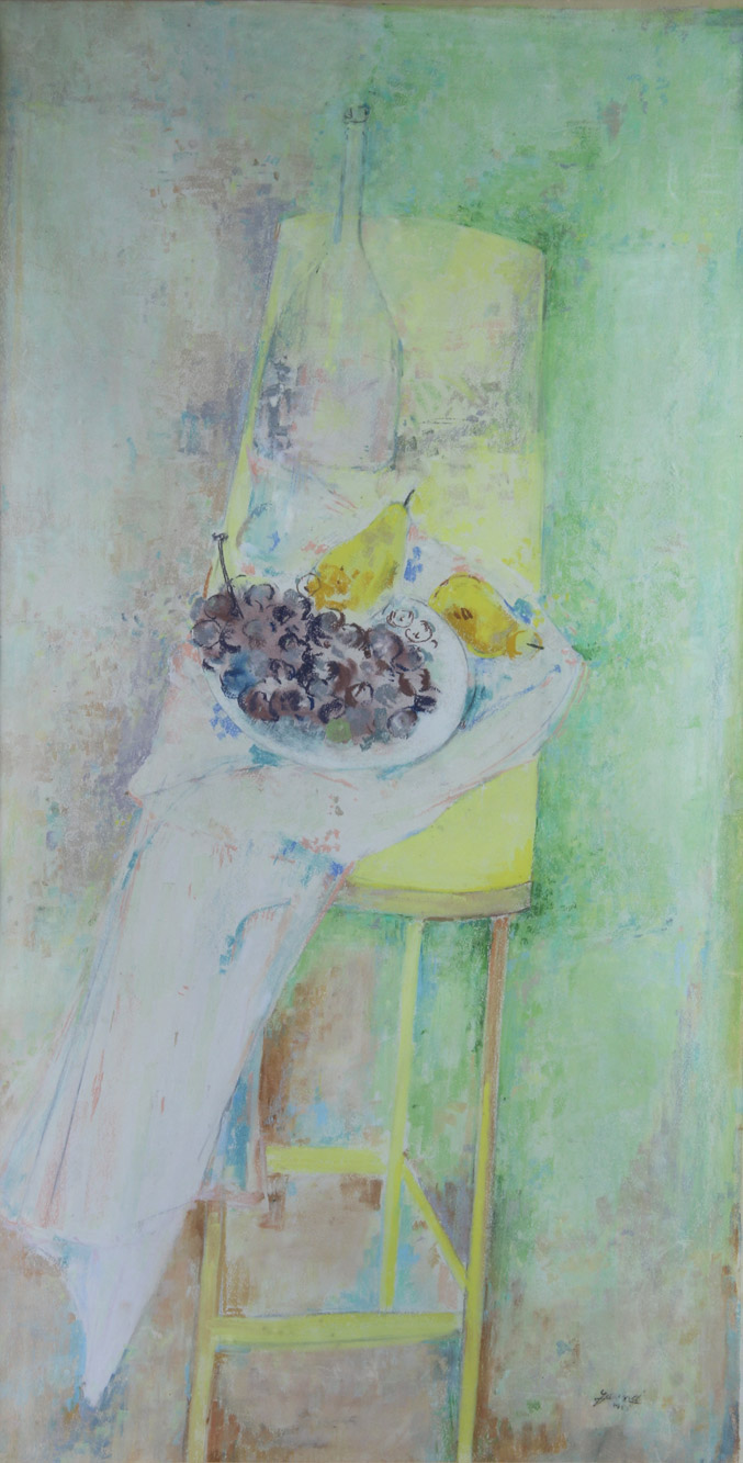 GRANDI, Mario Darío 'BOTELLA Y FRUTAS SOBRE UNA SILLA' 